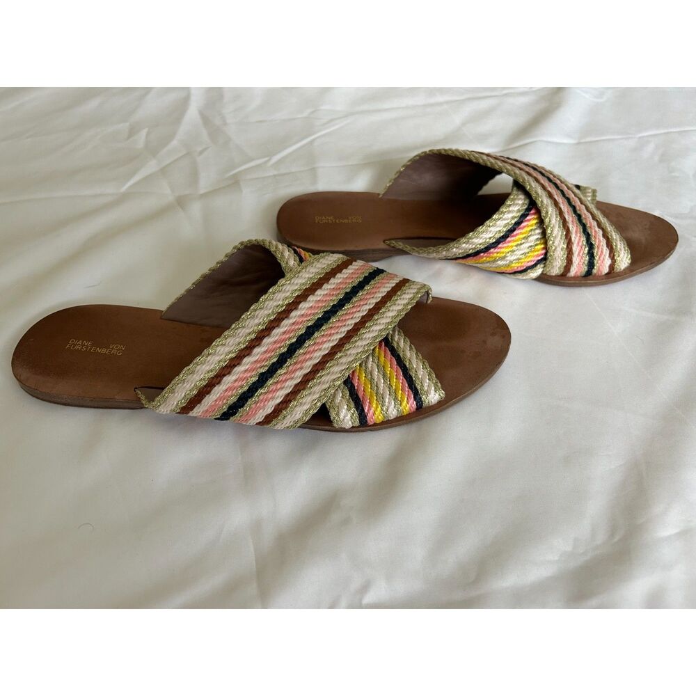 Diane von Furstenberg DVF Woven Fabric Criss Cross Slide Sandals Size 9 US - Picture 3 of 6